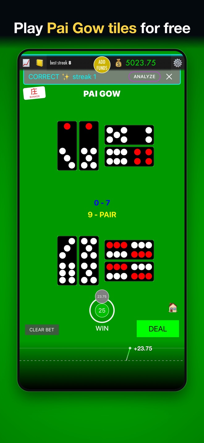 Play Pai Gow tiles for free: a winning hand after setting the tiles