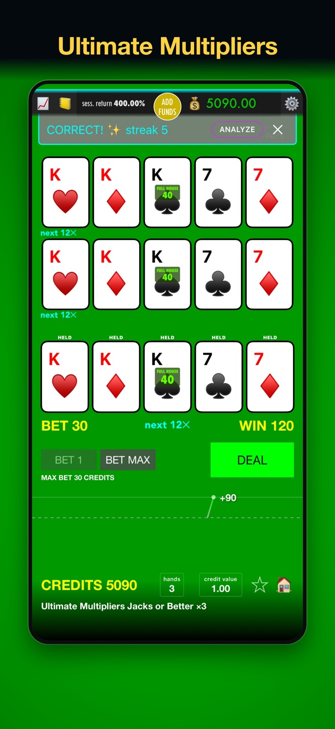 Ultimate Multipliers: three-hand Jacks or Better with next-hand multipliers