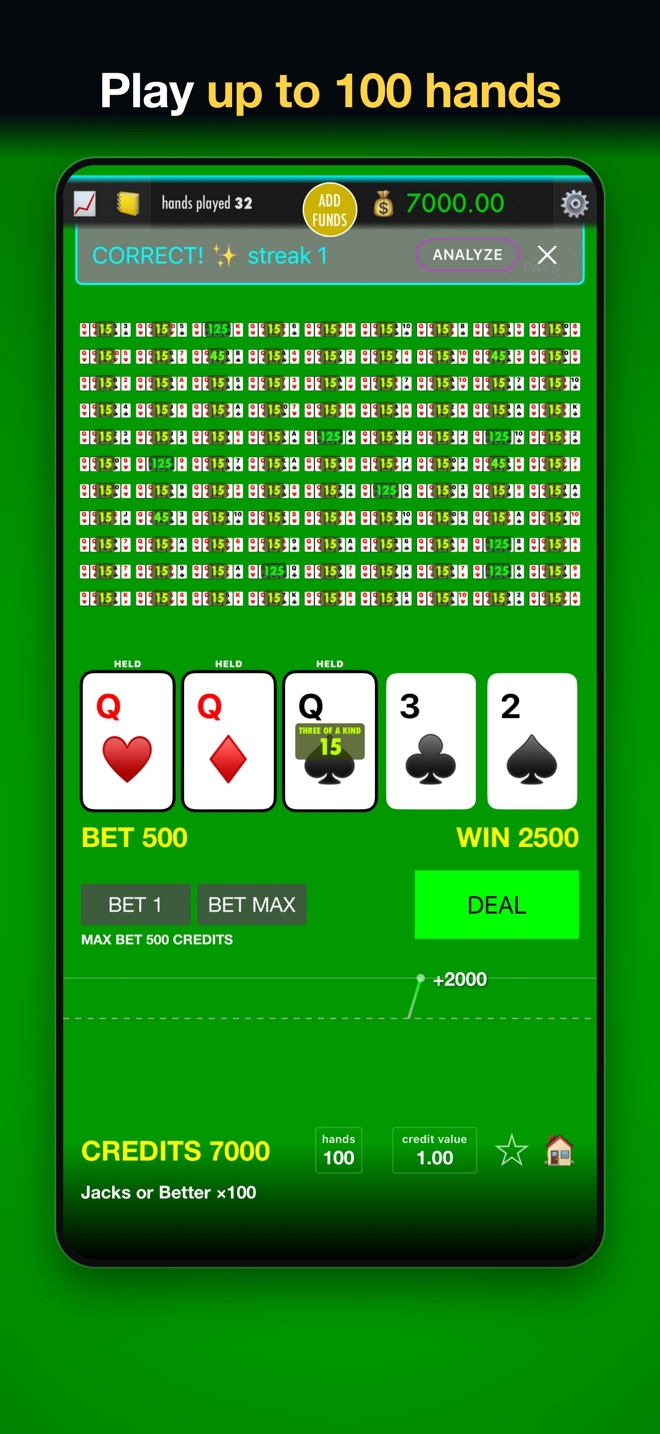 Play up to 100 hands at once of Jacks or Better
