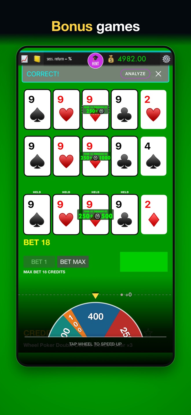 Bonus games: Wheel Poker spinning after four of a kind